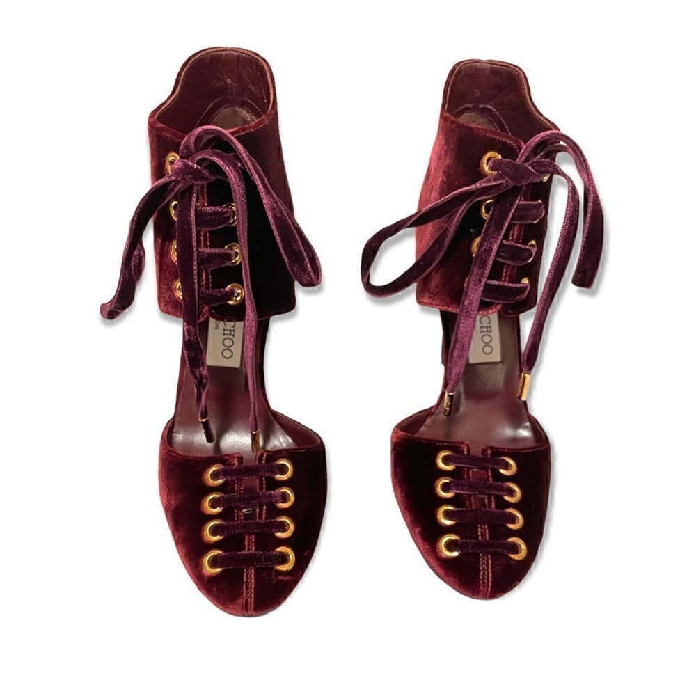 Jimmy Choo Velvet lace-up Tie Heels |Size:IT38|